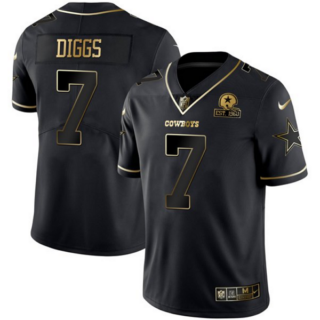 Men's Dallas Cowboys #7 Trevon Diggs Black Golden Edition Limited Stitched Jersey