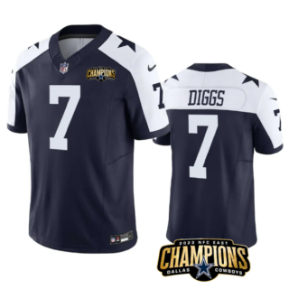 Men's Dallas Cowboys #7 Trevon Diggs Navy White 2023 F.U.S.E. NFC East Champions Patch Stitched Football Jersey