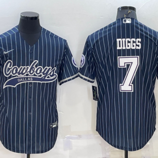 Men's Dallas Cowboys #7 Trevon Diggs Navy With Patch Cool Base Stitched Baseball Jersey