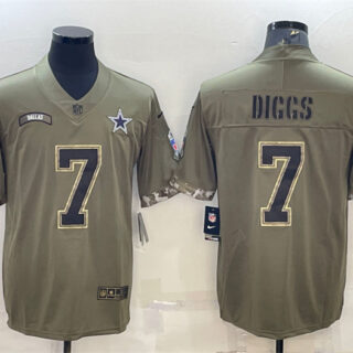 Men's Dallas Cowboys #7 Trevon Diggs Olive 2022 Salute To Service Limited Stitched Jersey