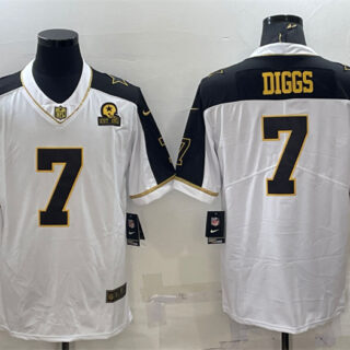 Men's Dallas Cowboys #7 Trevon Diggs White Gold With 1960 Patch Thanksgiving Vapor Untouchable Limited Stitched Football Jersey
