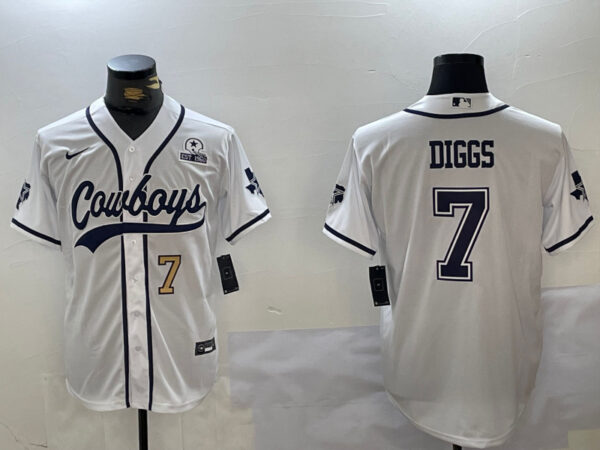 Men's Dallas Cowboys #7 Trevon Diggs White With Patch Cool Base Stitched Baseball Jerseys