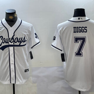 Men's Dallas Cowboys #7 Trevon Diggs White With Patch Cool Base Stitched Baseball Jerseys