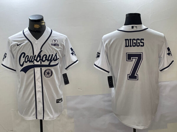 Men's Dallas Cowboys #7 Trevon Diggs White With Patch Cool Base Stitched Baseball Jerseys