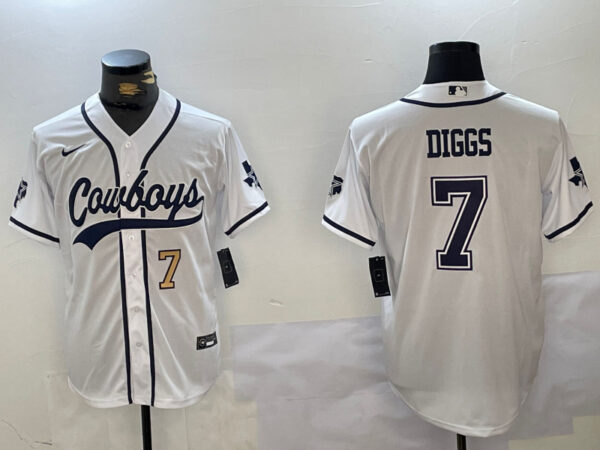 Men's Dallas Cowboys #7 Trevon Diggs White With Patch Cool Base Stitched Baseball Jerseys