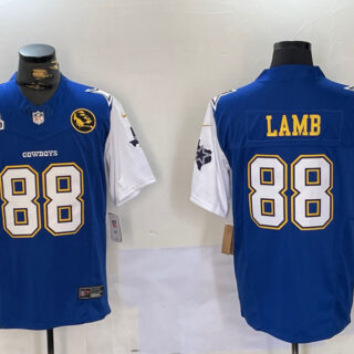Men's Dallas Cowboys #88 CeeDee Lamb 2024 F.U.S.E. Navy Gold With Texas & John Madden Patch Stitched Football Jerseys