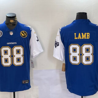 Men's Dallas Cowboys #88 CeeDee Lamb 2024 F.U.S.E. Navy Gold With Texas & John Madden Patch Stitched Football Jerseys
