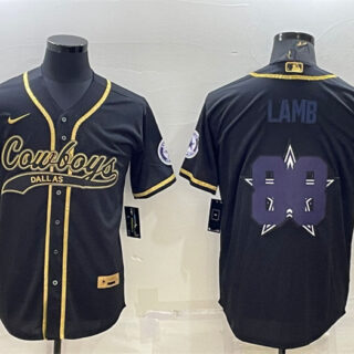 Men's Dallas Cowboys #88 CeeDee Lamb Black Gold Team Big Logo With Patch Cool Base Stitched Baseball Jersey