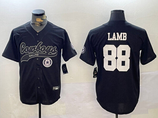 Men's Dallas Cowboys #88 CeeDee Lamb Black With Patch Cool Base Stitched Baseball Jerseys