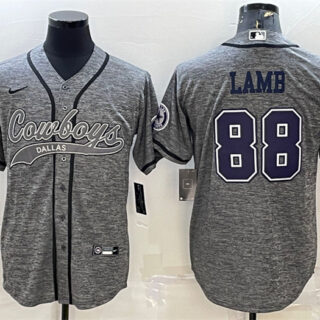 Men's Dallas Cowboys #88 CeeDee Lamb Grey With Patch Cool Base Stitched Baseball JerseyS