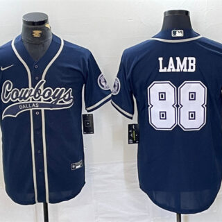 Men's Dallas Cowboys #88 CeeDee Lamb Navy Cool Base Stitched Baseball Jersey