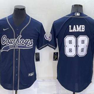 Men's Dallas Cowboys #88 CeeDee Lamb Navy Cool Base Stitched Baseball Jersey