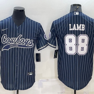 Men's Dallas Cowboys #88 CeeDee Lamb Navy With Patch Cool Base Stitched Baseball Jersey