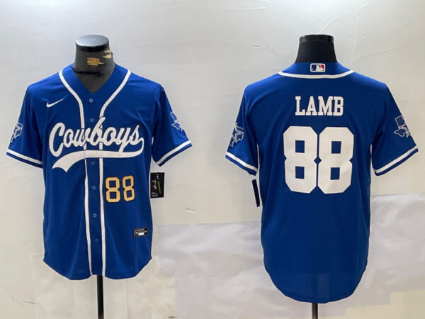 Men's Dallas Cowboys #88 CeeDee Lamb Royal With Patch Cool Base Stitched Baseball Jerseys