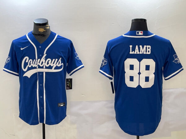 Men's Dallas Cowboys #88 CeeDee Lamb Royal With Patch Cool Base Stitched Baseball Jerseys