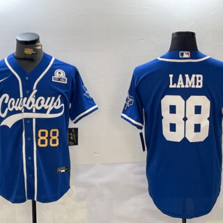 Men's Dallas Cowboys #88 CeeDee Lamb Royal With Patch Cool Base Stitched Baseball Jerseys