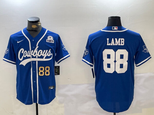 Men's Dallas Cowboys #88 CeeDee Lamb Royal With Patch Cool Base Stitched Baseball Jerseys