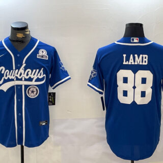 Men's Dallas Cowboys #88 CeeDee Lamb Royal With Patch Cool Base Stitched Baseball Jerseys