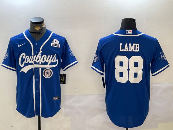 Men's Dallas Cowboys #88 CeeDee Lamb Royal With Patch Cool Base Stitched Baseball Jerseys