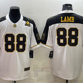 Men's Dallas Cowboys #88 CeeDee Lamb White Gold Edition With 1960 Patch Limited Stitched Football Jersey