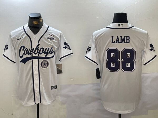Men's Dallas Cowboys #88 CeeDee Lamb White With Patch Cool Base Stitched Baseball Jerseys