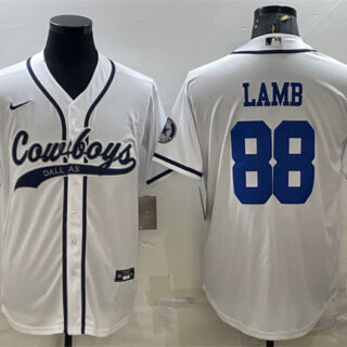 Men's Dallas Cowboys #88 CeeDee Lamb White With Patch Cool Base Stitched Baseball Jersey