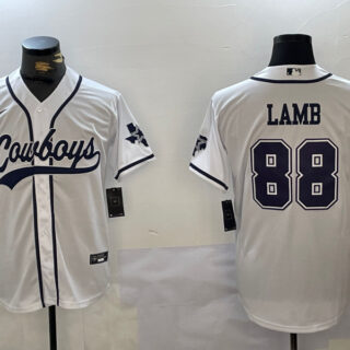 Men's Dallas Cowboys #88 CeeDee Lamb White With Patch Cool Base Stitched Baseball Jerseys