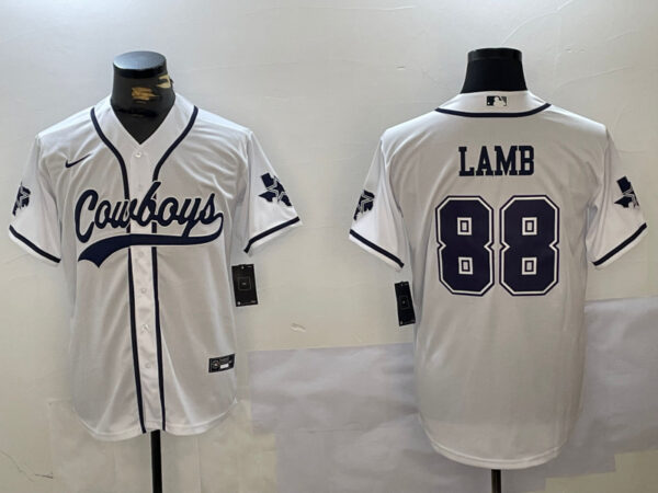 Men's Dallas Cowboys #88 CeeDee Lamb White With Patch Cool Base Stitched Baseball Jerseys