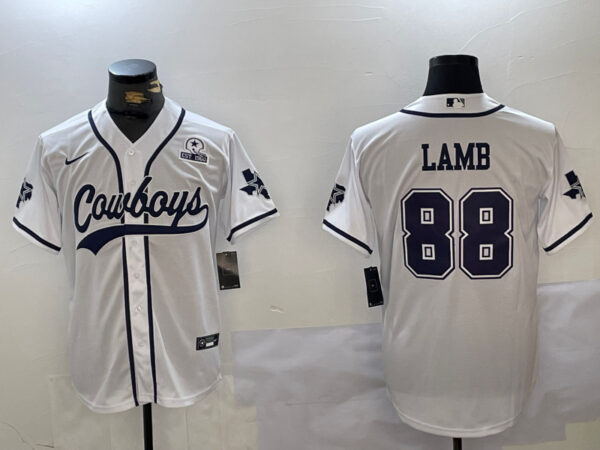 Men's Dallas Cowboys #88 CeeDee Lamb White With Patch Cool Base Stitched Baseball Jerseys