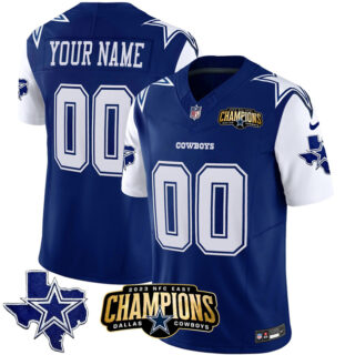 Men's Dallas Cowboys Active Player Custom Blue White 2023 F.U.S.E. NFC East Champions Patch Stitched Football Jersey