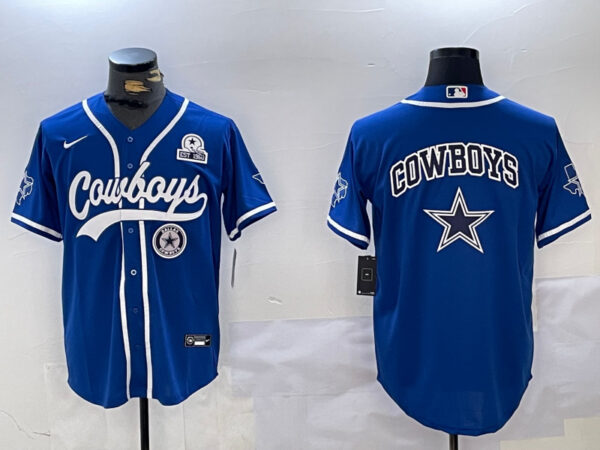 Men's Dallas Cowboys Big Logo Royal With Patch Cool Base Stitched Baseball Jerseys