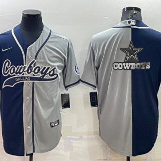 Men's Dallas Cowboys Navy Grey Split Team Big Logo With Patch Cool Base Stitched Baseball Jersey