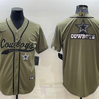 Men's Dallas Cowboys Olive Salute To Service Team Big Logo Cool Base Stitched Baseball Jersey
