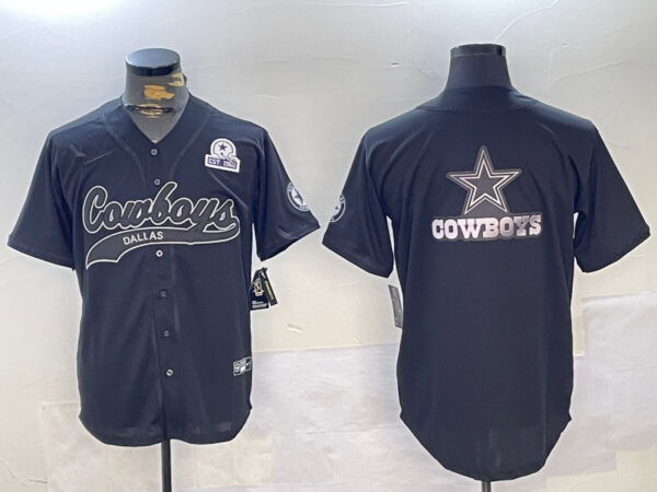 Men's Dallas Cowboys Team Big Logo Black With Patch Cool Base Stitched Baseball Jerseys