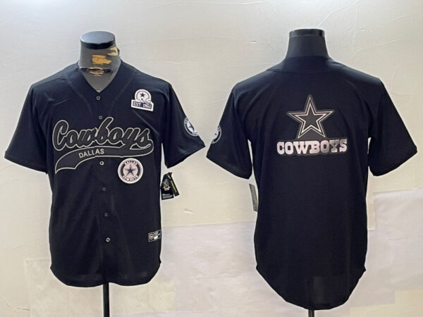 Men's Dallas Cowboys Team Big Logo Black With Patch Cool Base Stitched Baseball Jerseys