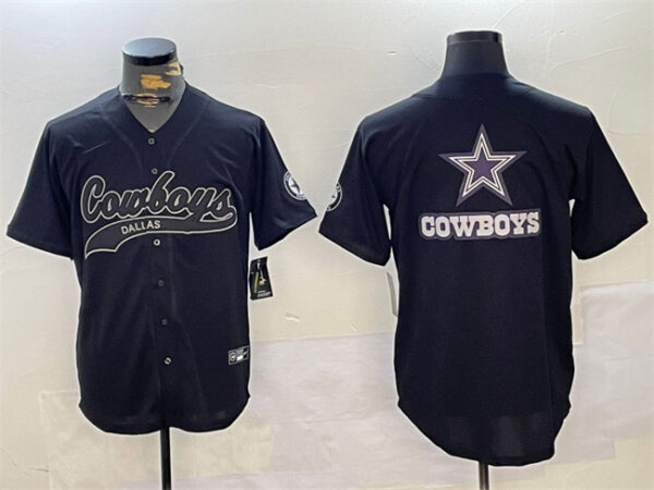 Men's Dallas Cowboys Team Big Logo Black With Patch Cool Base Stitched Baseball Jerseys