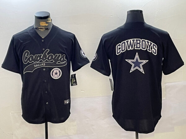 Men's Dallas Cowboys Team Big Logo Black With Patch Cool Base Stitched Baseball Jerseys