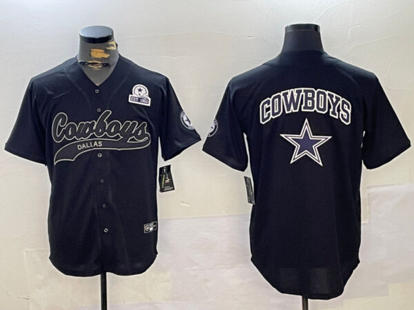 Men's Dallas Cowboys Team Big Logo Black With Patch Cool Base Stitched Baseball Jerseys