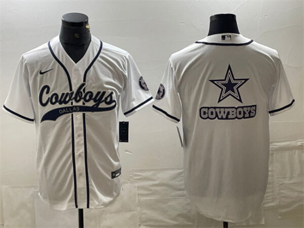 Men's Dallas Cowboys White Team Big Logo With Patch Cool Base Stitched Baseball Jersey