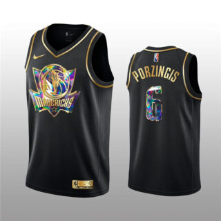 Men's Dallas Mavericks #6 Kristaps Porzingis 2021 22 Black Golden Edition 75th Anniversary Diamond Logo Stitched Basketball Jersey