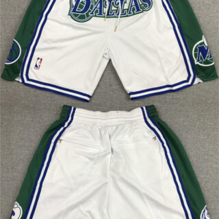 Men's Dallas Mavericks White Green Shorts (Run Small)
