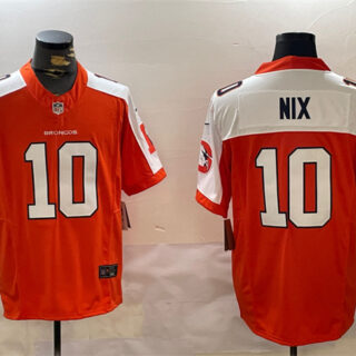 Men's Denver Broncos #10 Bo Nix Orange 2024 F.U.S.E. Throwback Vapor Limited Alternate Stitched Football Jersey