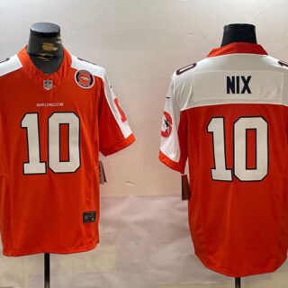 Men's Denver Broncos #10 Bo Nix Orange 2024 F.U.S.E. Throwback Vapor Limited Alternate Stitched Football Jerseys