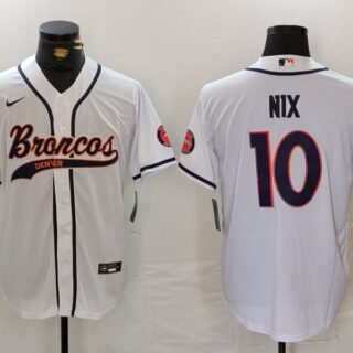 Men's Denver Broncos #10 Bo Nix White Cool Base Stitched Baseball Jerseys