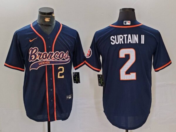 Men's Denver Broncos #2 Pat Surtain II Navy Cool Base Stitched Baseball Jerseys