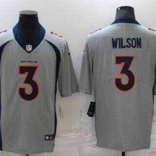 Men's Denver Broncos #3 Russell Wilson Grey Stitched Jersey