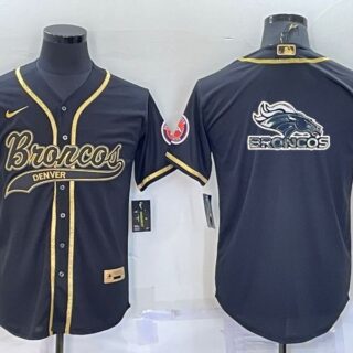 Men's Denver Broncos Black Gold Team Big Logo With Patch Cool Base Stitched Baseball Jersey