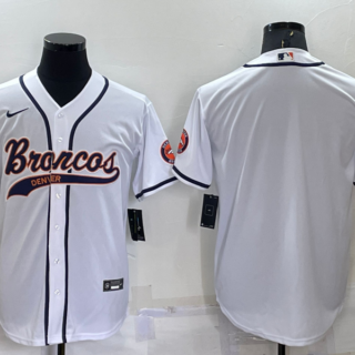 Men's Denver Broncos Blank White Cool Base Stitched Baseball Jersey