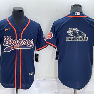 Men's Denver Broncos Navy Team Big Logo With Patch Cool Base Stitched Baseball Jersey