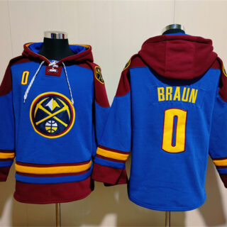 Men's Denver Nuggets #0 Christian Braun Blue Red Lace-Up Pullover Hoodie